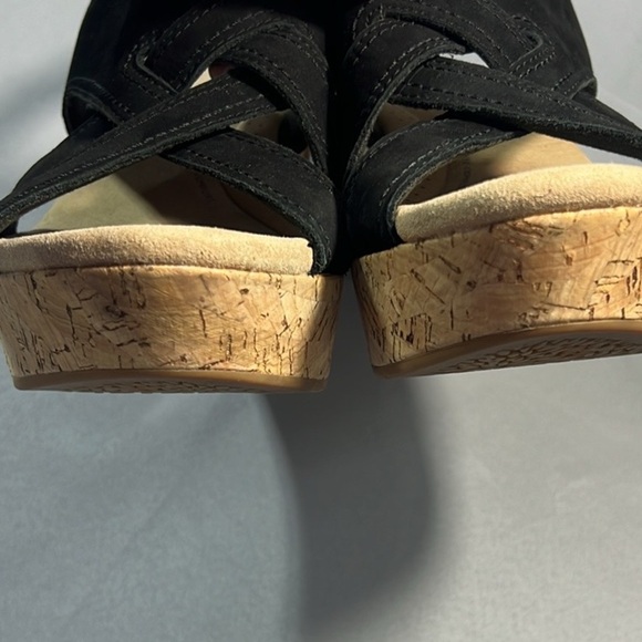 Clarks black wedge sandals sling back - Picture 4 of 8